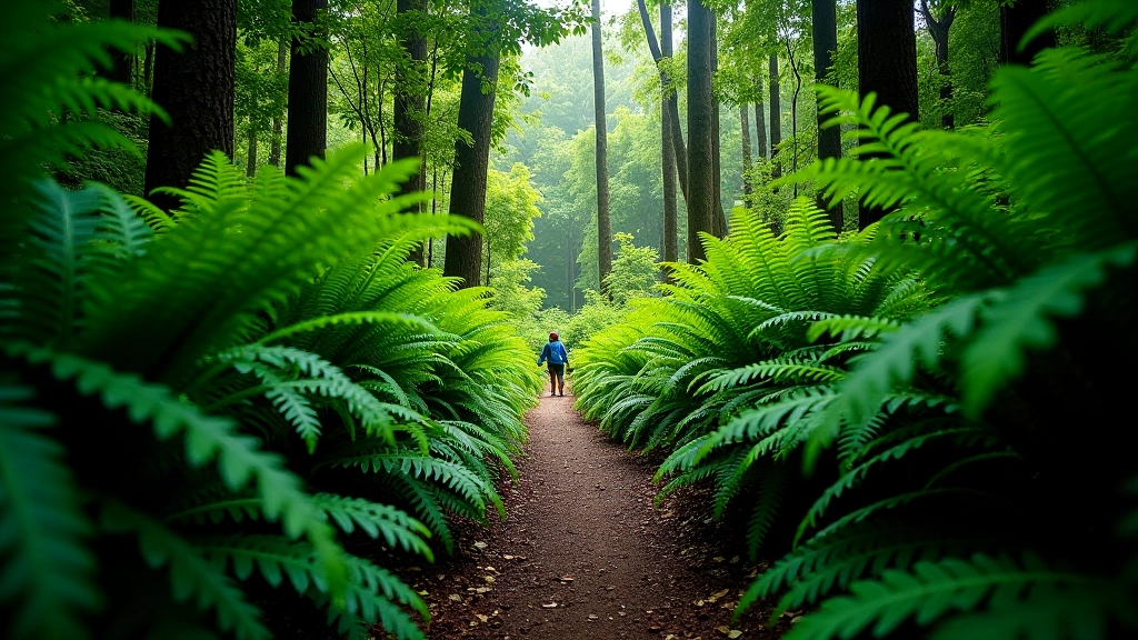Sendero estrecho entre helechos gigantes en el Bosque Estatal de Maricao