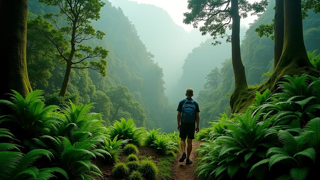 Helecho gigante con vista de fauna del bosque nuboso