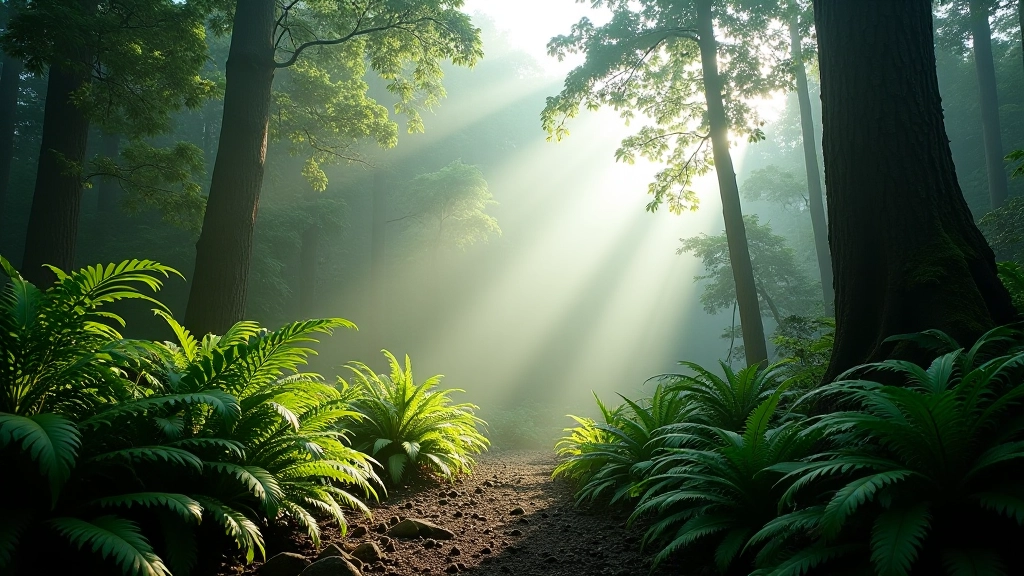 Claro tranquilo en el bosque de nubes con luz natural filtrándose entre los árboles